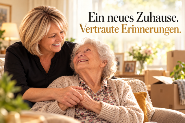 KI-gestaltetes Motiv: Heike Mork hält die Hand einer älteren Dame